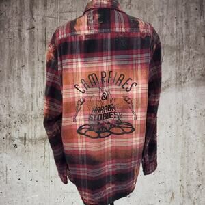 Custom Flannel Shacket, Campfire and Horror Stories, Heavyweight Button-Down XL